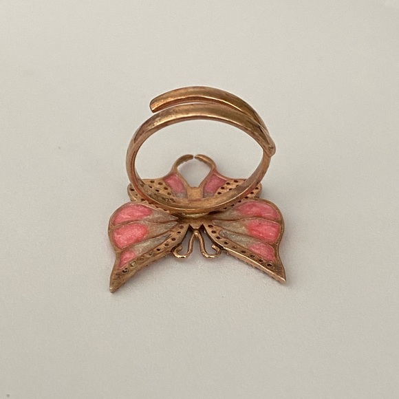 🦋Handmade enamel 925 silver pink butterfly cz ring 14k rose gold plated - Picture 4 of 4